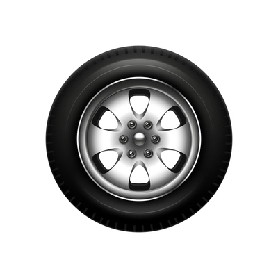 Realistic shiny car wheel with disk and tyre vector illustration