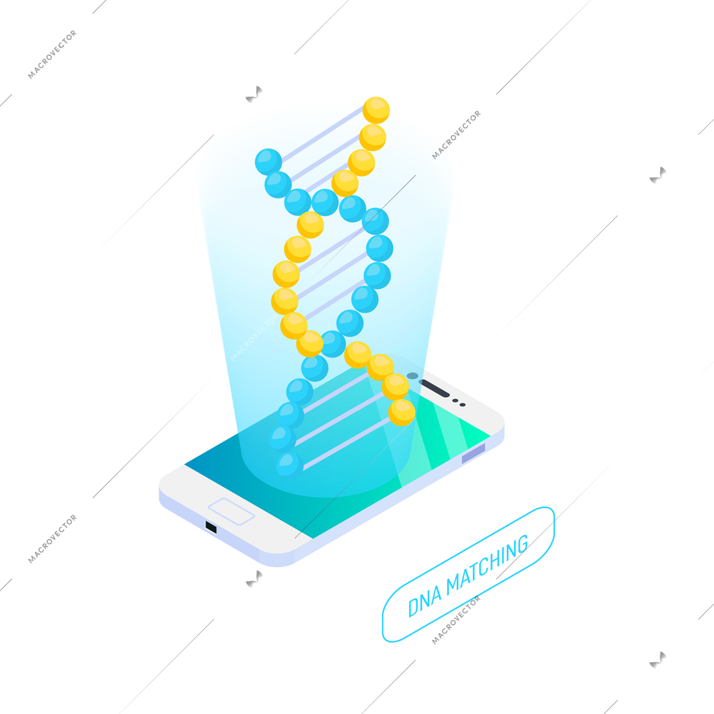 Biometric authentication dna recognition isometric icon with smartphone vector illustration