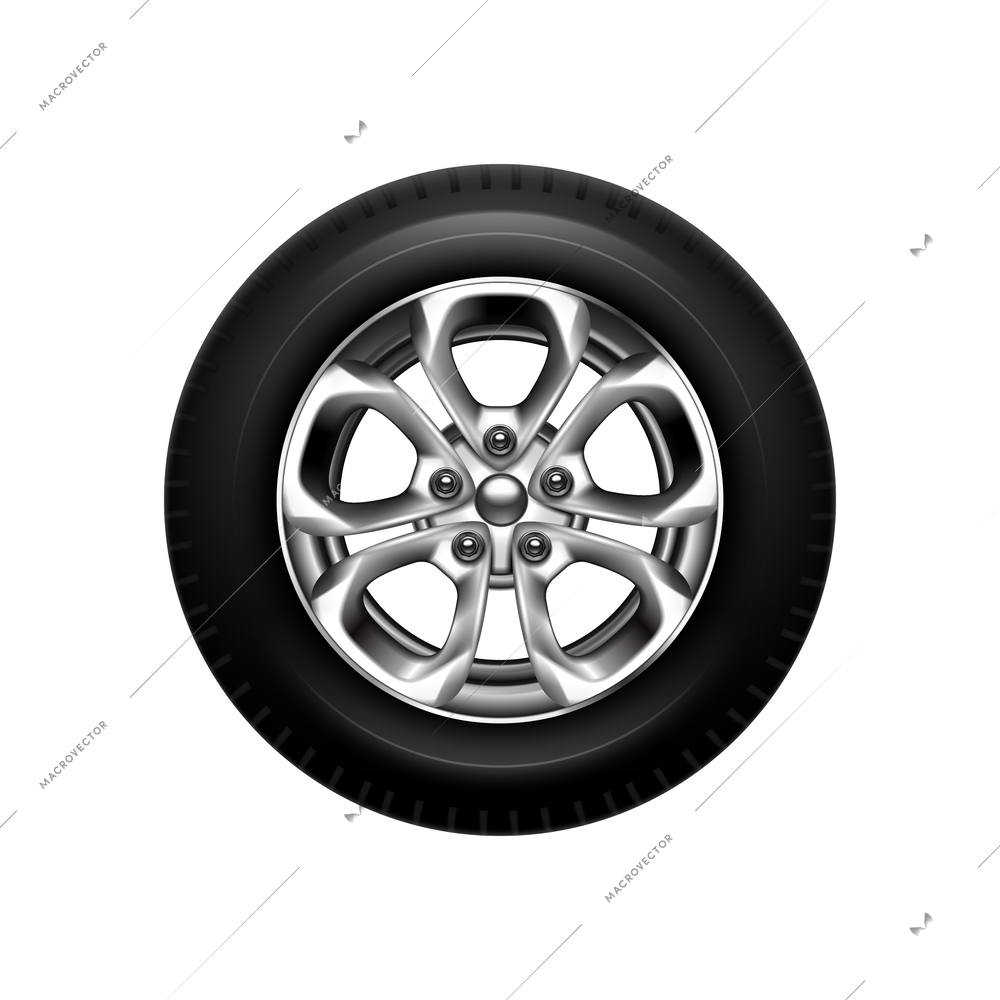 New realistic car wheel with tyre on white background vector illustration