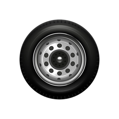 Realistic car wheel with new tyre closeup on white background vector illustration