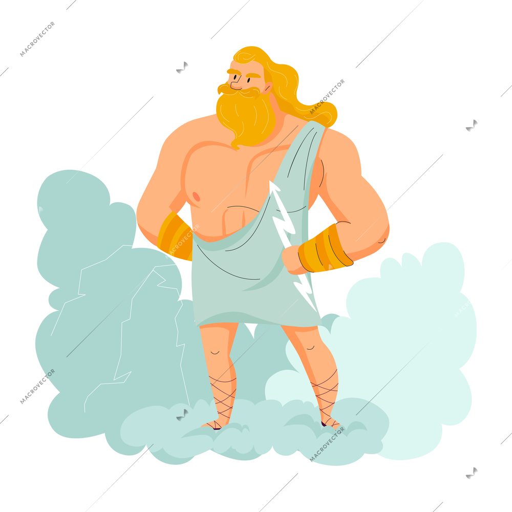 Powerful greek god zeus holding lightning in hand cartoon vector illustration