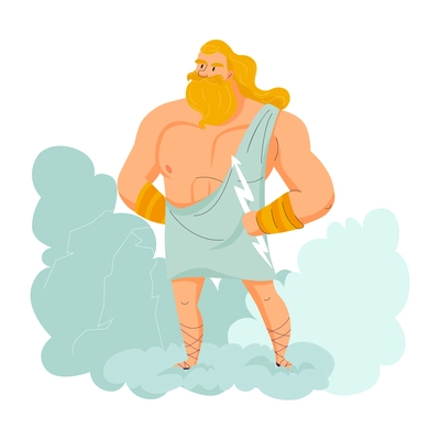 Powerful greek god zeus holding lightning in hand cartoon vector illustration