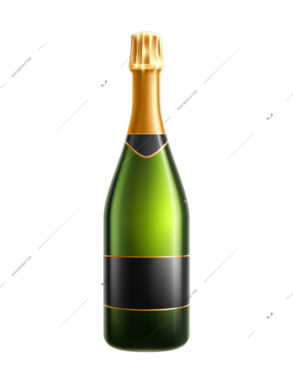 Realistic sealed glass bottle of champagne vector illustration