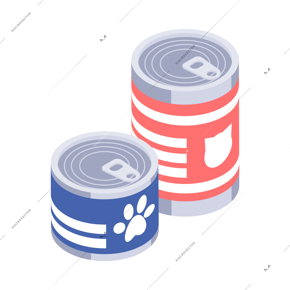 Two cans of pet food isometric icon 3d vector illustration