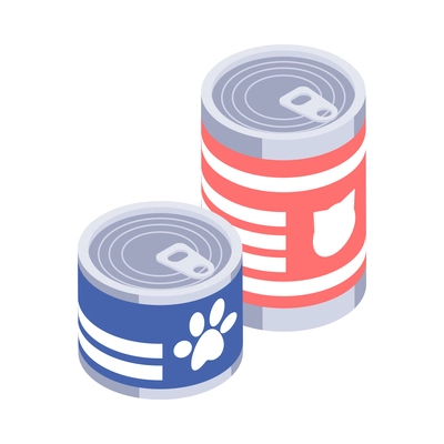 Two cans of pet food isometric icon 3d vector illustration