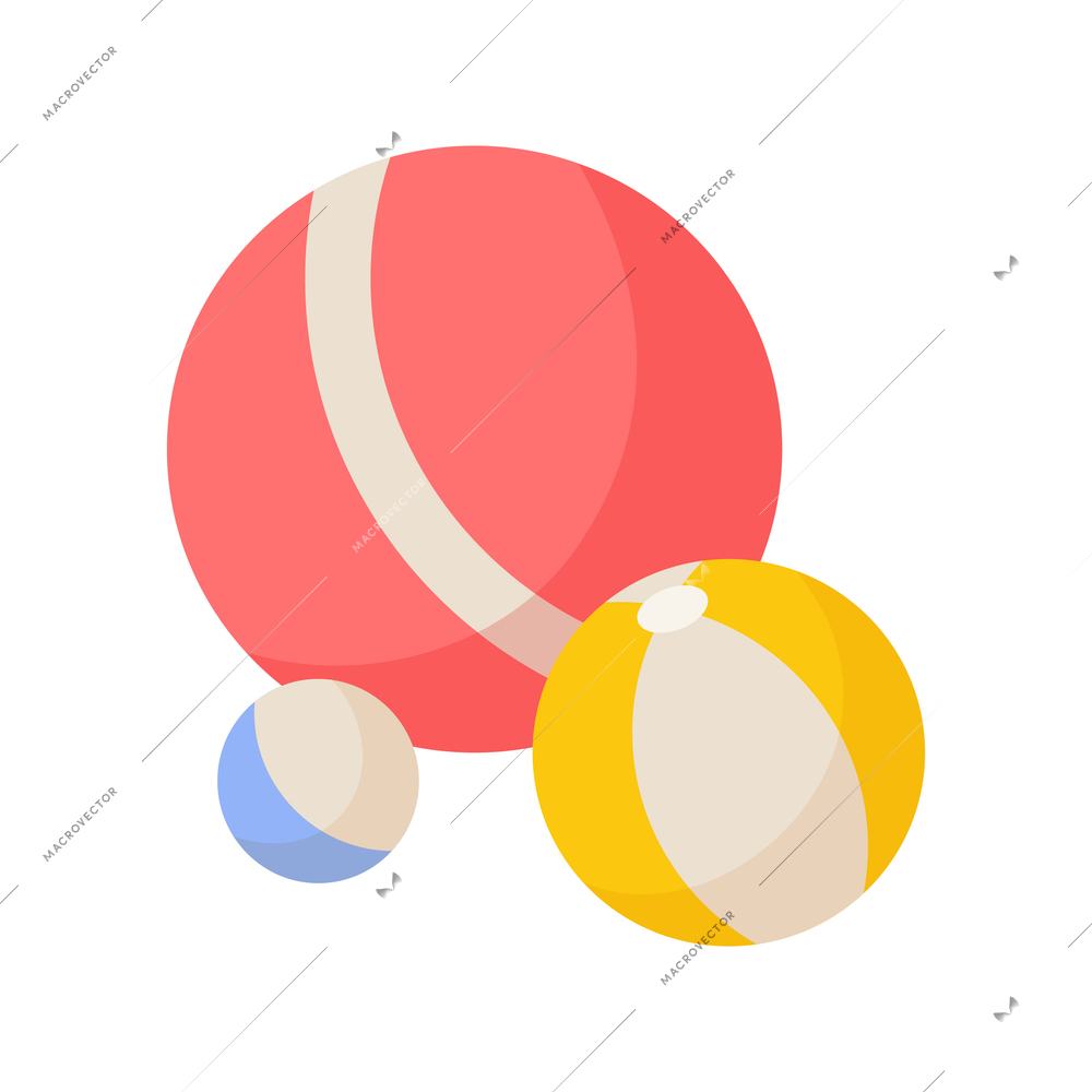 Three colorful balls of different size isometric icon vector illustration