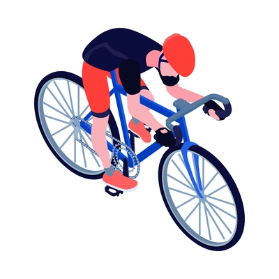 Isometric icon with man in helmet riding sport bicycle vector illustration