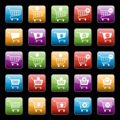 Shopping cart e-commerce web design elements buttons set isolated vector illustration