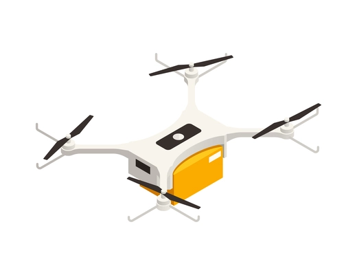 Isometric unmanned drone delivering goods on white background 3d vector illustration