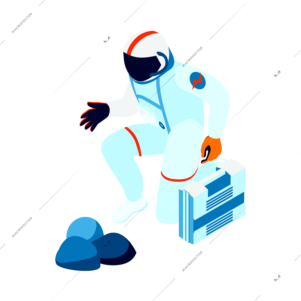 Isometric icon with astronaut in outer space 3d vector illustration