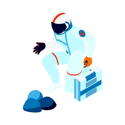 Isometric icon with astronaut in outer space 3d vector illustration
