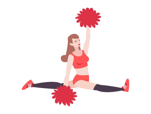 Flat icon with female football cheerleader doing splits vector illustration