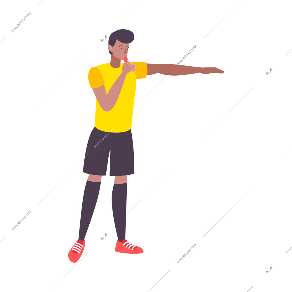 Male football referee with whistle flat icon vector illustration