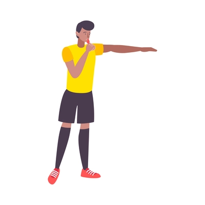 Male football referee with whistle flat icon vector illustration