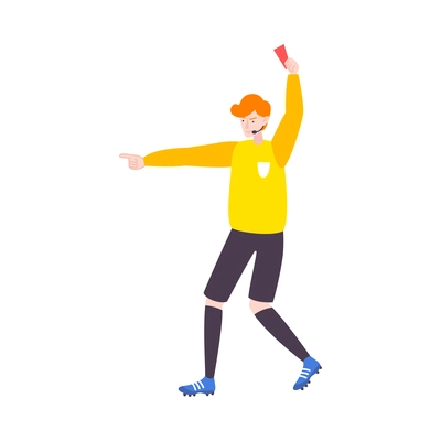 Flat icon with angry football referee holding red card vector illustration