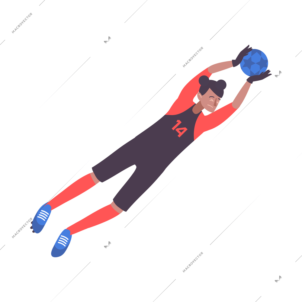 Female football player catching ball flat icon on white background vector illustration