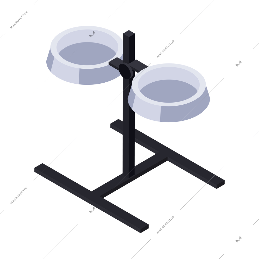 Two empty pet food bowls on adjustable stand isometric icon vector illustration
