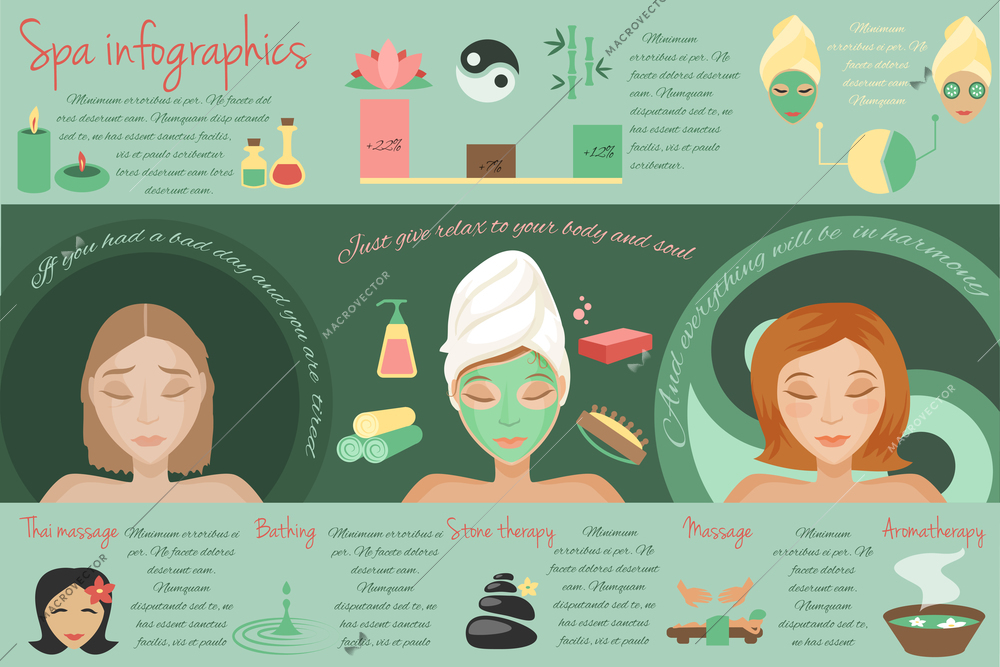 Spa salon thai massage bathing stone therapy isolated vector illustration