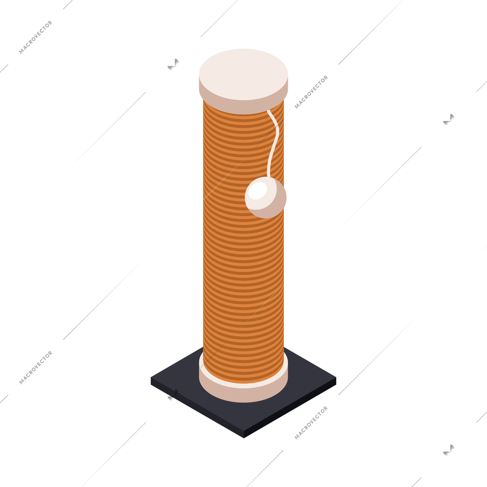 Cat scratching post with ball isometric icon vector illustration