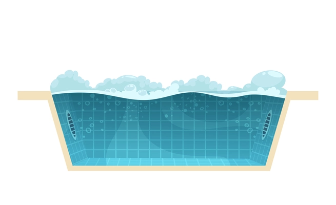 Empty swimming pool with bubbles side view cartoon vector illustration