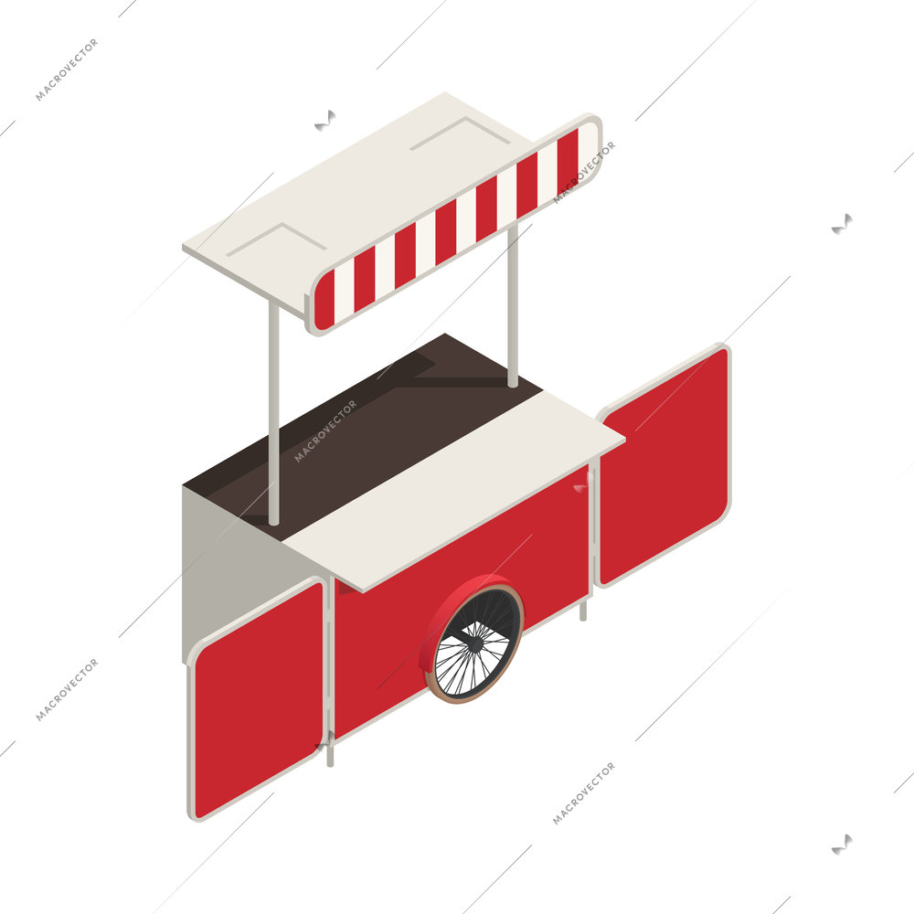 Empty cart for street food isometric icon on white background 3d vector illustration