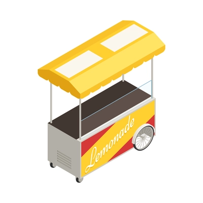 Yellow street cart with lemonade isometric icon on white background 3d vector illustration