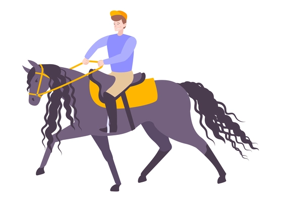 Male jockey riding horse flat icon on white background vector illustration