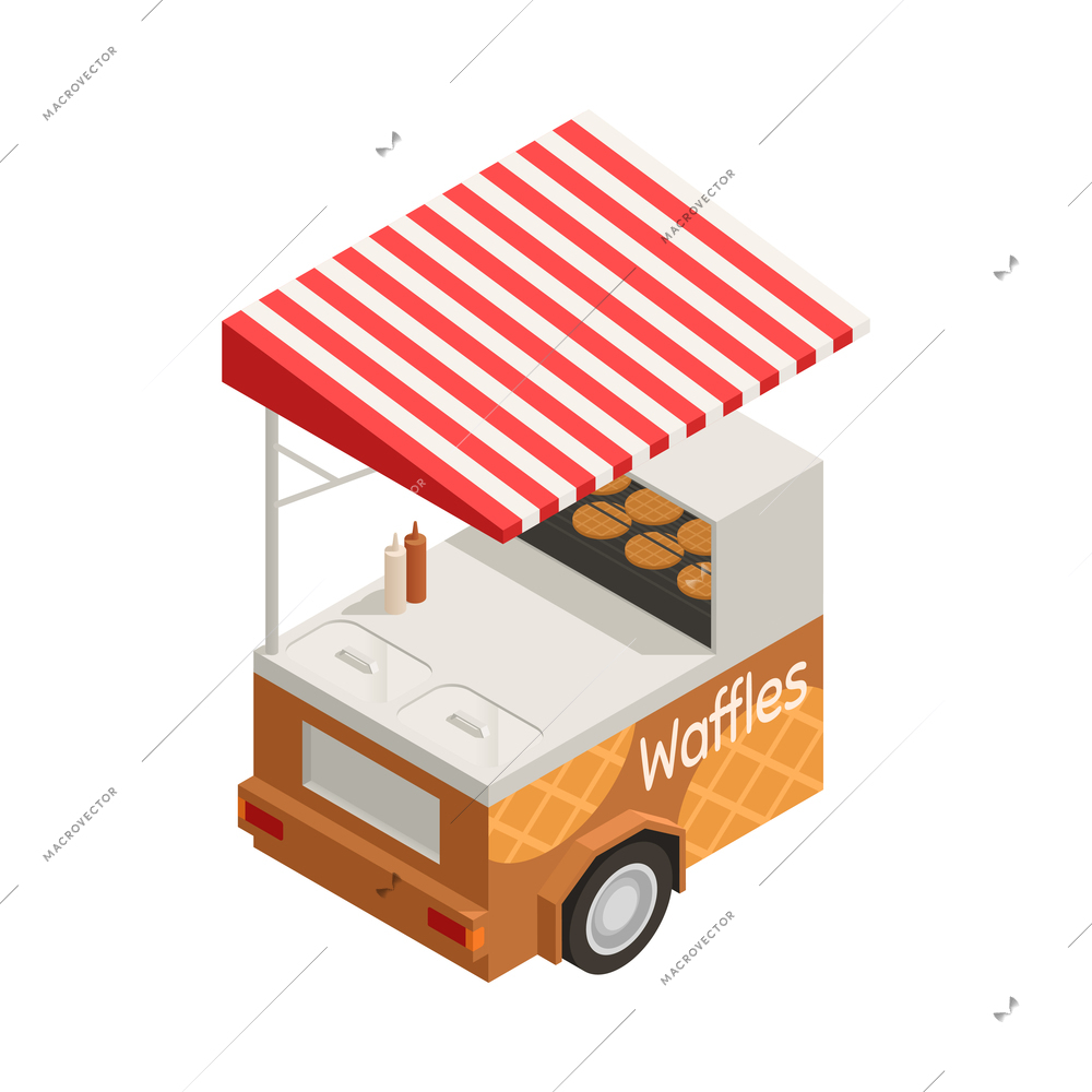 Waffles street food cart isometric icon on white background 3d vector illustration
