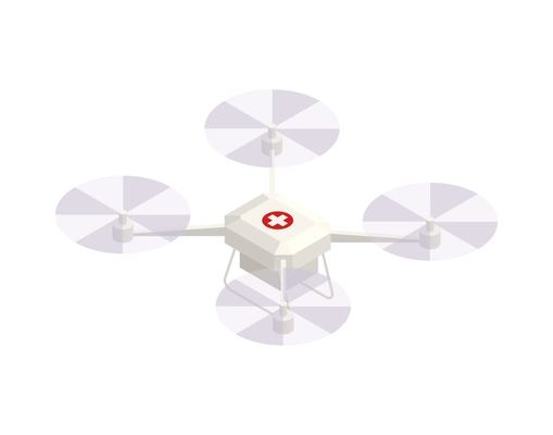 Isometric icon with drone delivering first aid kits on white background 3d vector illustration