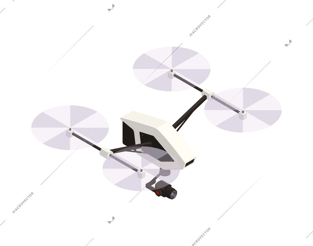 Isometric flying quadrocopter with camera icon on white background vector illustration