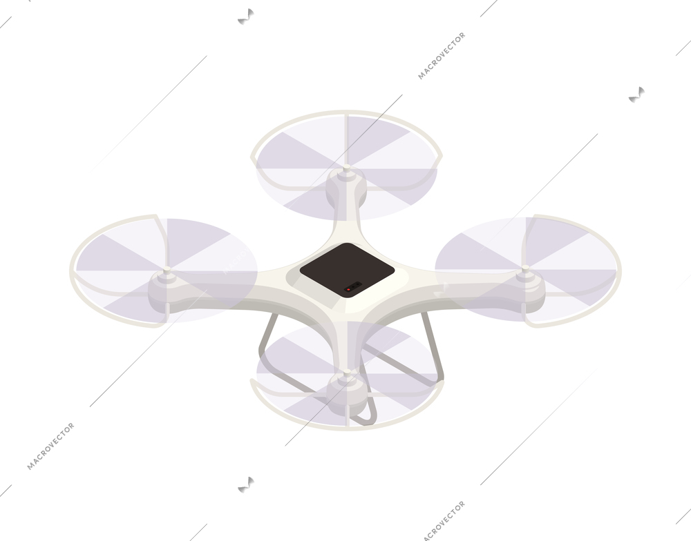 Isometric icon with modern white quadrocopter model 3d vector illustration