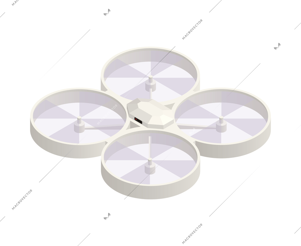 Isometric icon with quadrocopter drone in white color 3d vector illustration