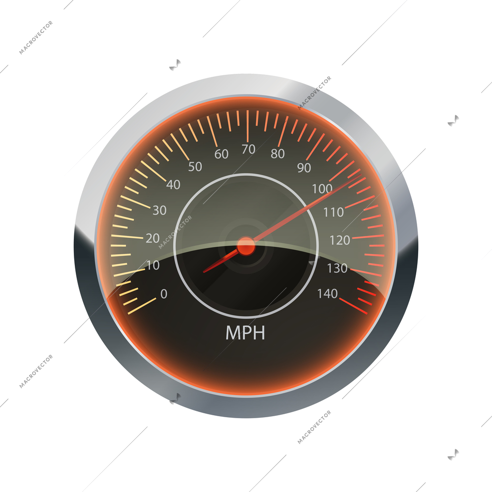 Realistic car speedometer closeup on white background vector illustration