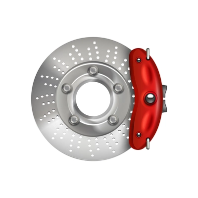 Shiny car brake disk pad on blank background realistic vector illustration