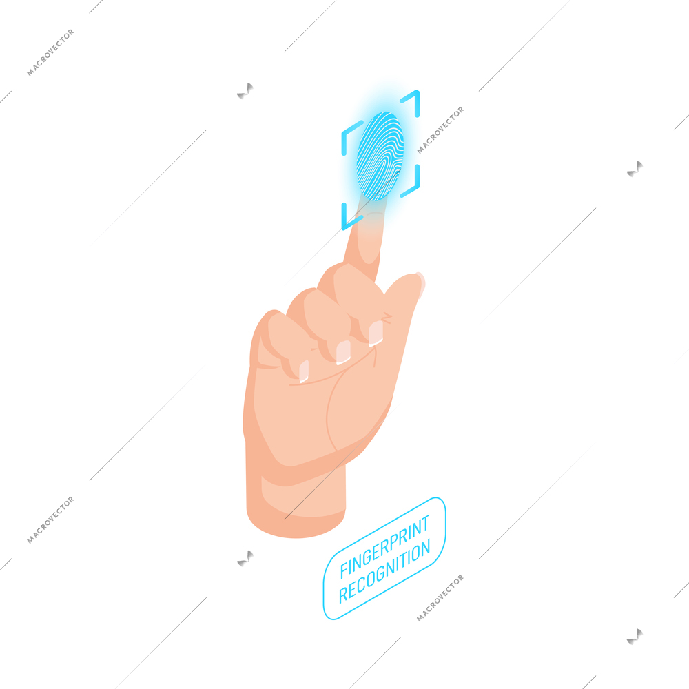 Biometric authentication isometric icon with fingerprint scanning image 3d vector illustration