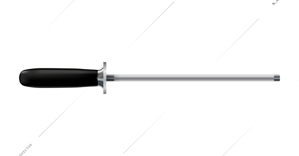 Knife sharpener with black handle on white background realistic vector illustration