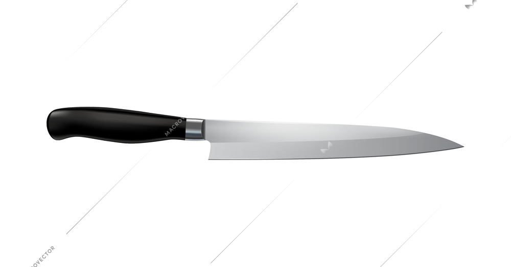 Stainless steel chef knife with black handle realistic vector illustration