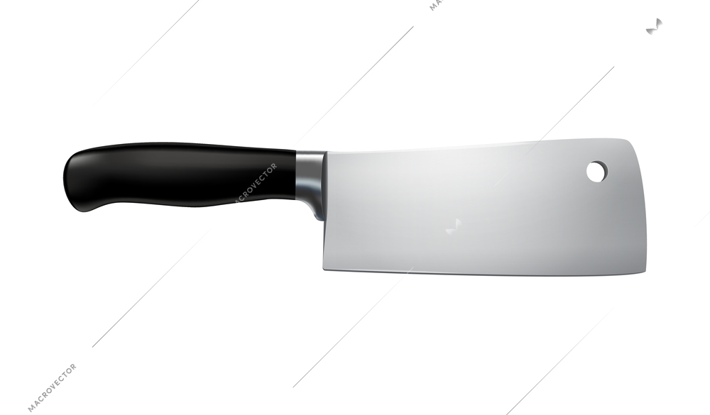 Large cleaver knife with black handle realistic vector illustration