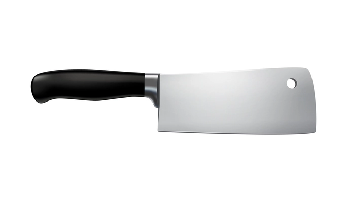 Large cleaver knife with black handle realistic vector illustration