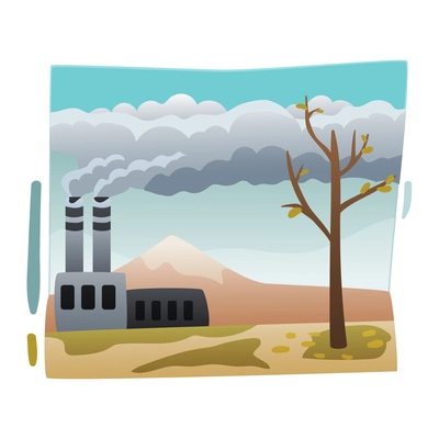 Natural disaster pollution flat composition with factory polluting wild area vector illustration