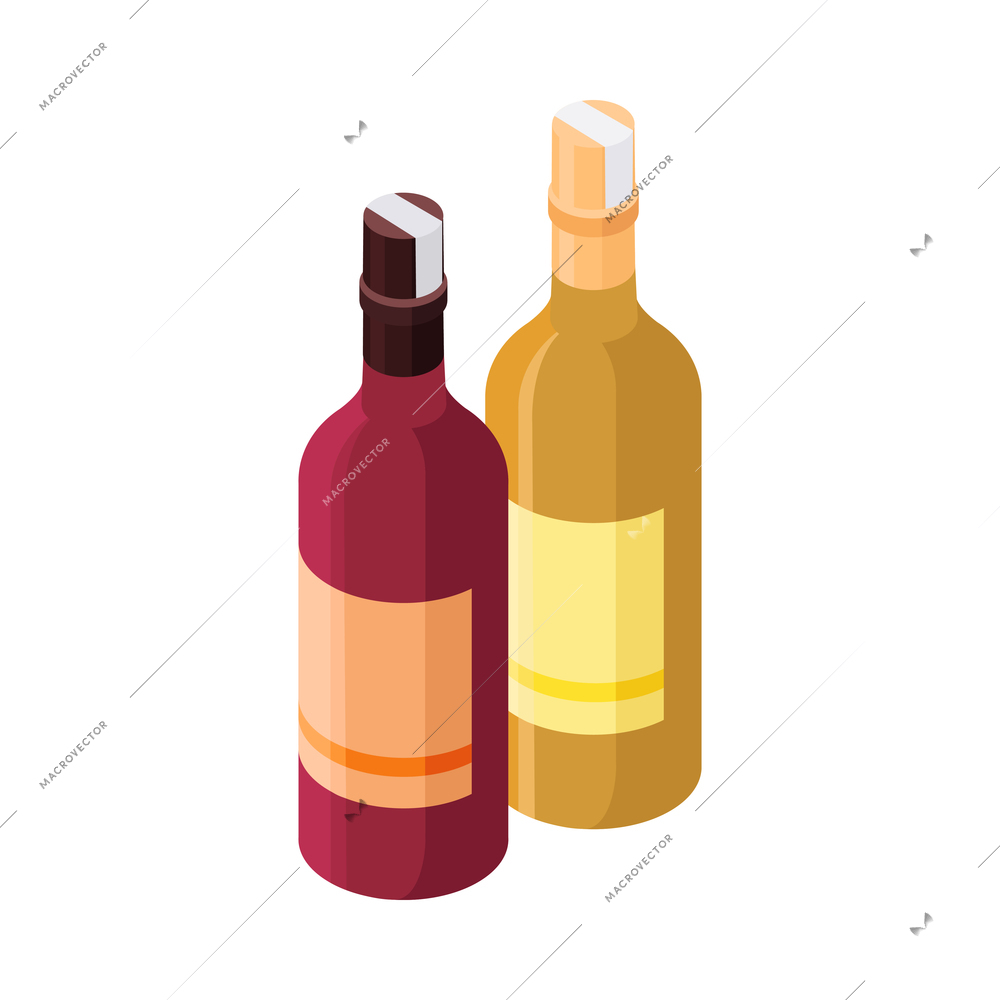 Two bottles of red and white wine isometric icon vector illustration