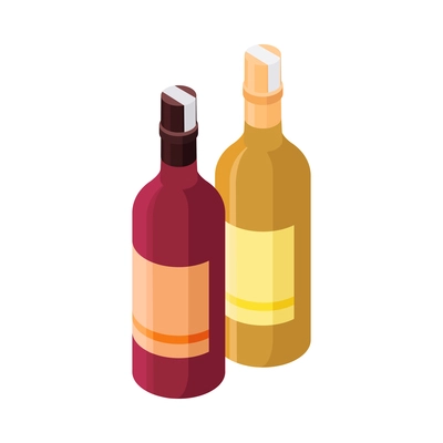 Two bottles of red and white wine isometric icon vector illustration