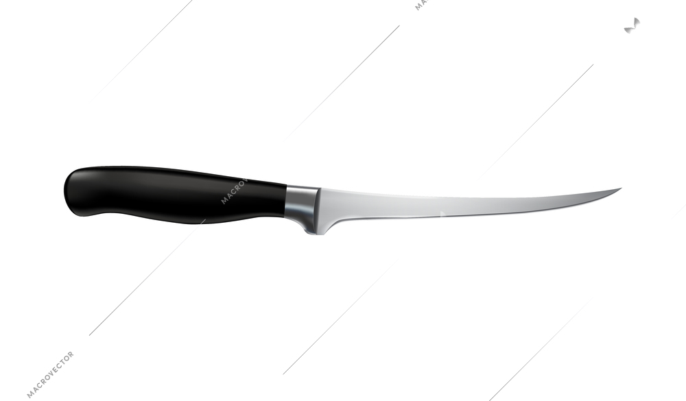 Realistic stainless steel fillet knife on white background vector illustration