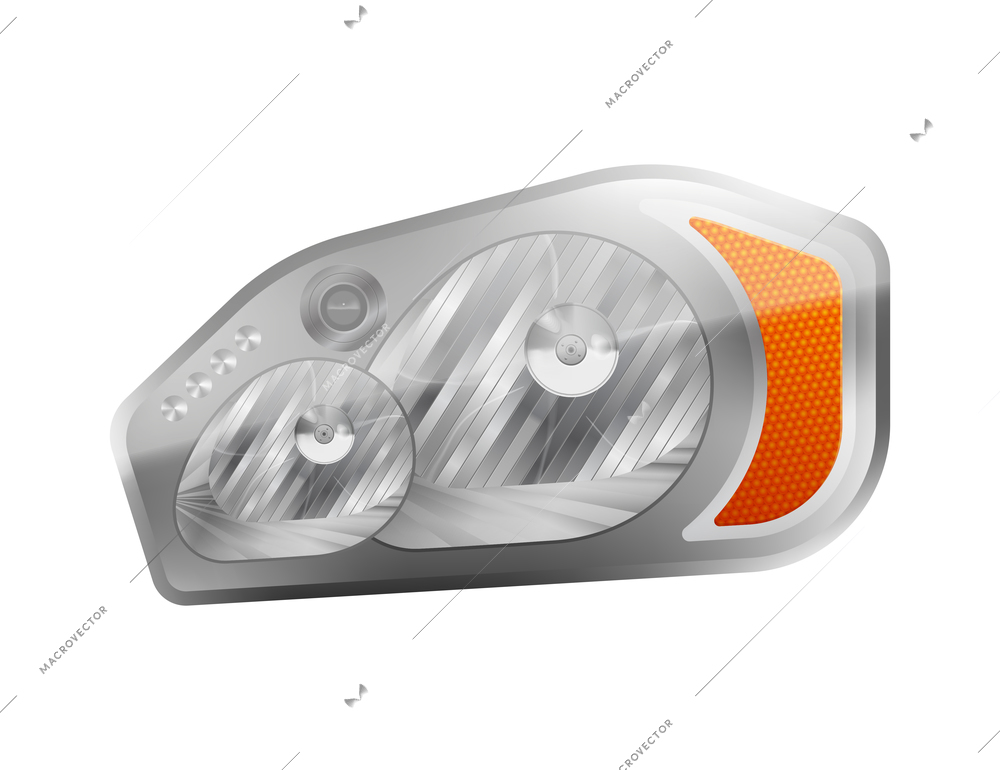 Realistic stylish car headlamp closeup on blank background vector illustration