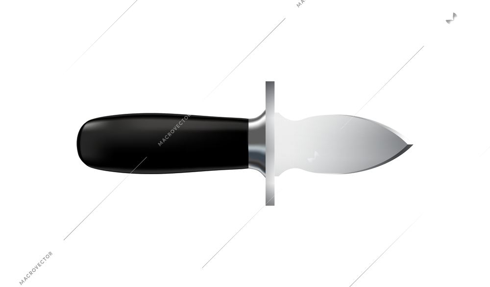 Realistic stainless steel oyster knife with black handle vector illustration