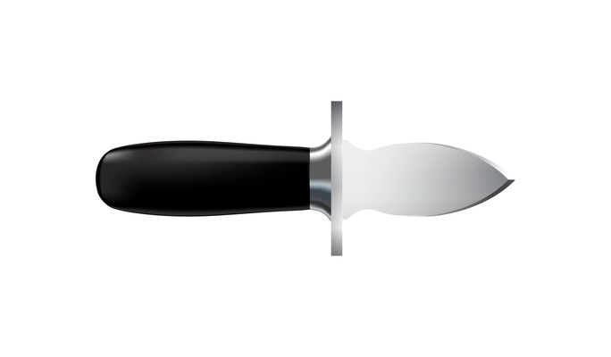 Realistic stainless steel oyster knife with black handle vector illustration