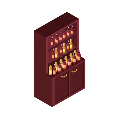 Isometric cupboard with bottles of red and white wine icon vector illustration