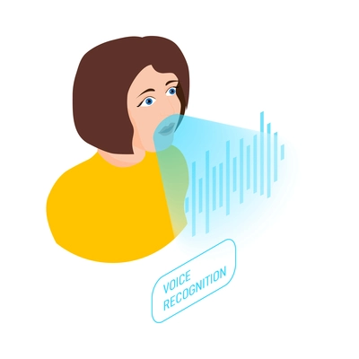 Biometric authentication voice recognition isometric icon with female character 3d vector illustration