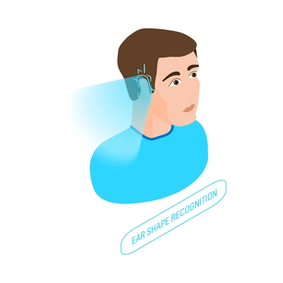 Biometric authentication recognition by ear shape isometric icon with male human character 3d vector illustration