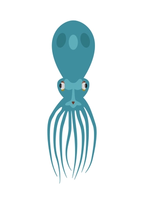 Blue color cuttlefish squid on white background flat vector illustration